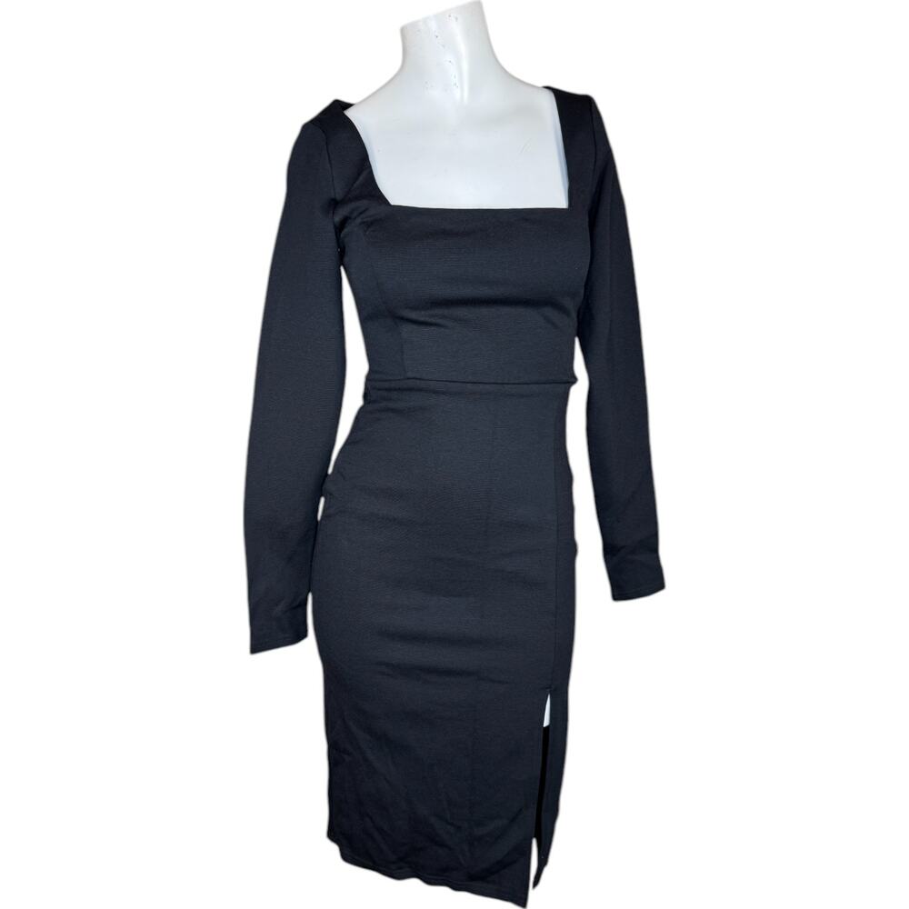 Lulus Women’s XS Black Square Neck Long Sleeve Bodycon Midi Dress Elegant Party